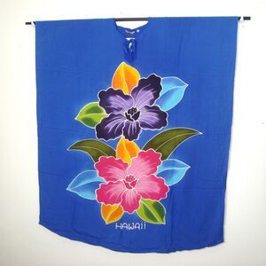 NEW Tropical Group Hawaiian Muumuu Caftan Blue Hand Painted Floral Maxi One Size